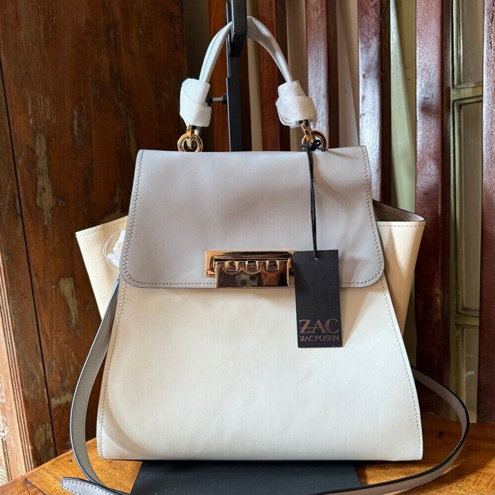 Zac Posen Eartha Leather Top Handle Crossbody Bag Cream NWT